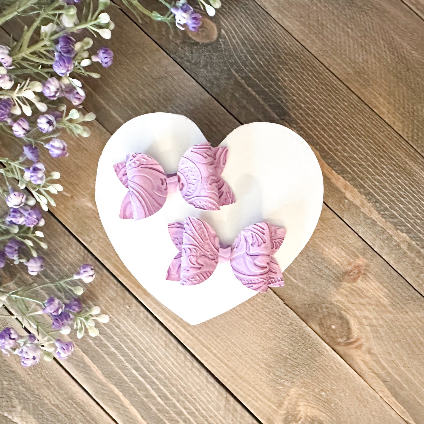 Purple Embossed Bitty Piggie Bows