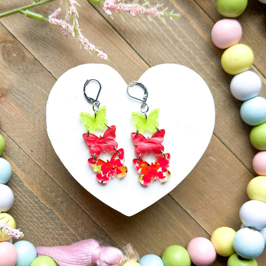 Neon Floral Butterfly Acrylic Earrings