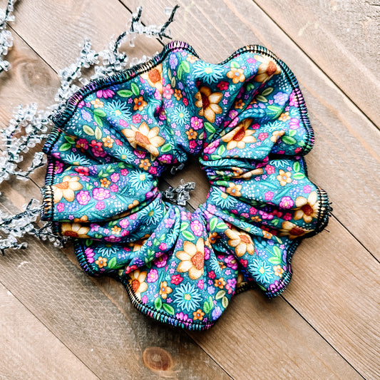 Embroidered Floral Scrunchie