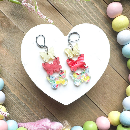 Pastel Floral Butterfly Acrylic Earrings